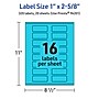 Avery Printable Rectangle Multipurpose Labels, 1" x 2-5/8", Bright Blue, 320/Pack (94201)~#|#~36304346-AB43-4474-94D43F554DF32E89_sc7
