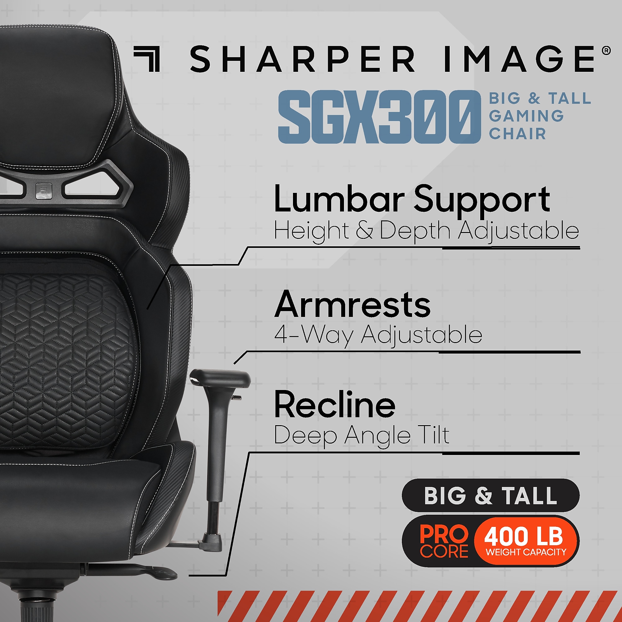 Sharper Image SGX300 Ergonomic Racing Gaming Chair, Black (52914-BLKWHT) Sansujyuku sansujyuku.com