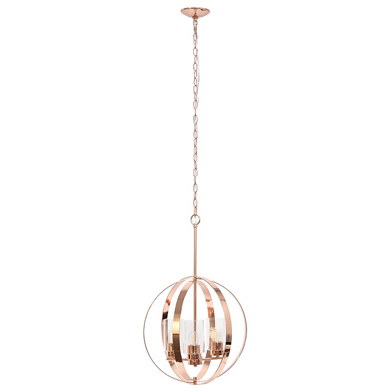 Lalia Home 3-Light 18" Adjustable Globe Hanging Metal and Clear Glass Ceiling LED Pendant, Rose Gold (LHP-3010-RG) image 1