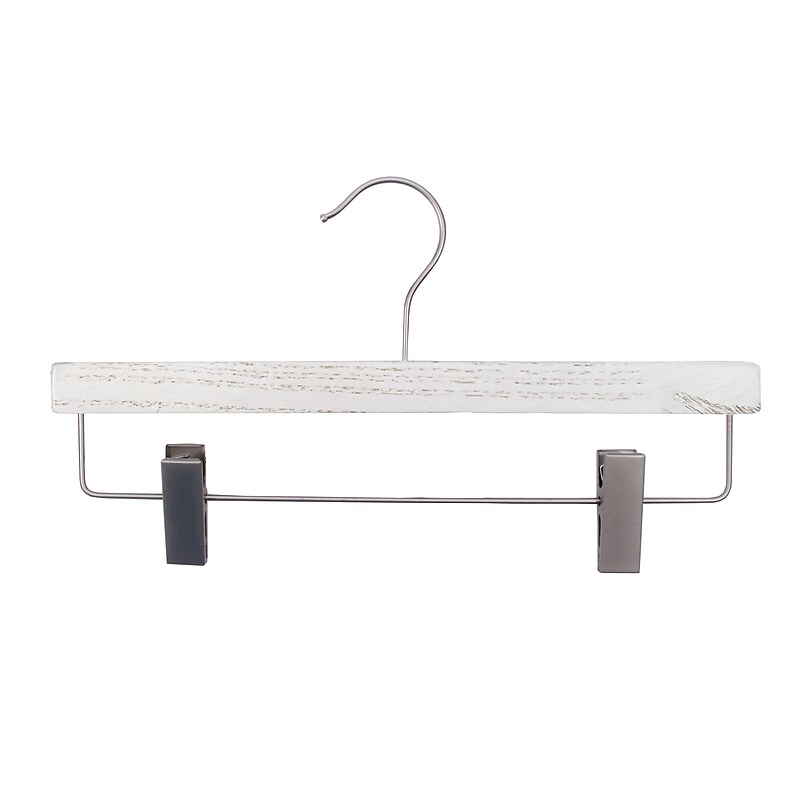 Nahanco 14" Wood Skirt/Slack Hanger With Clips, Whitewash, 100/Pack (20914RC) image 1