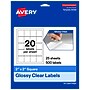 Avery Square Laser/Inkjet Multipurpose Labels, 2" x 2", Clear, 20 Labels/Sheet, 25 Sheets/Pack (19479311176)~#|#~364EEF57-1FA6-488C-861049C5F86B6E3B_sc7