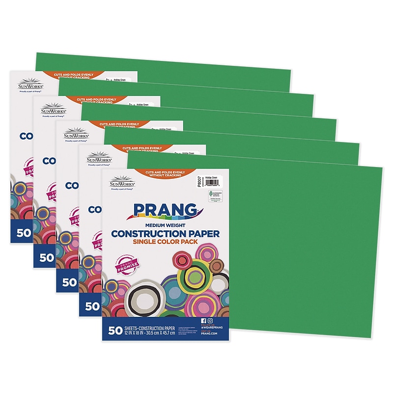 Prang 12" x 18" Construction Paper, Holiday Green, 50 Sheets/Pack, 5 Packs/Bundle (PAC8007-5) image 1