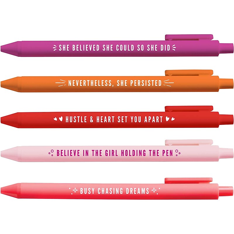 Baudville Retractable Gel Pens, Fine Point, Black Ink, 5/Pack (137176531) image 1