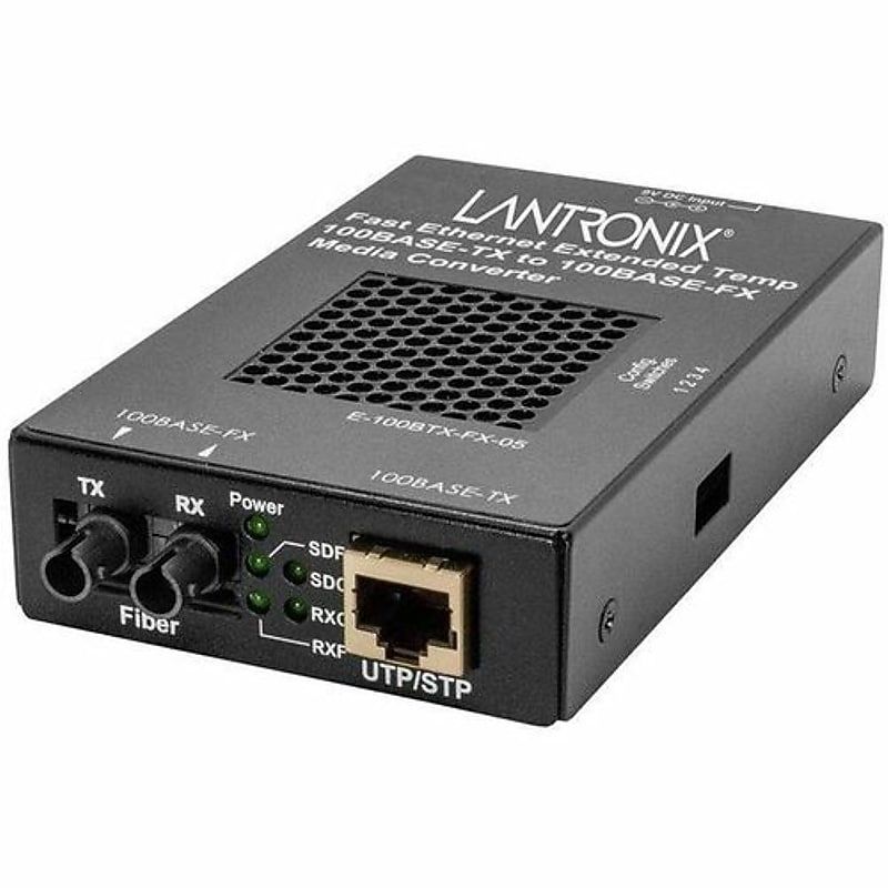 Lantronix E-100BTX-HT Ethernet Multimode Fiber Media Converter, 100 Mbps (E-100BTX-FX-05(HT)-S) image 1