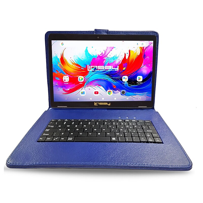 LINSAY F10 Series 10.1" Tablet, Wi-Fi, Octa Core, 256GB eMMC, Android 15, Blue Keyboard Case (F10IPGKEYBLUEPLUS) image 1