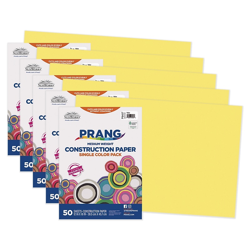 Prang 12" x 18" Construction Paper, Yellow, 50 Sheets/Pack, 5 Packs/Bundle (PAC8407-5) image 1