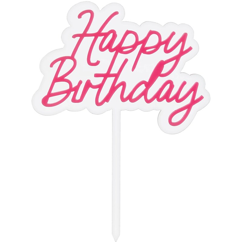 Party City Happy Birthday Cake Topper, White/Pink (AM100129) image 1