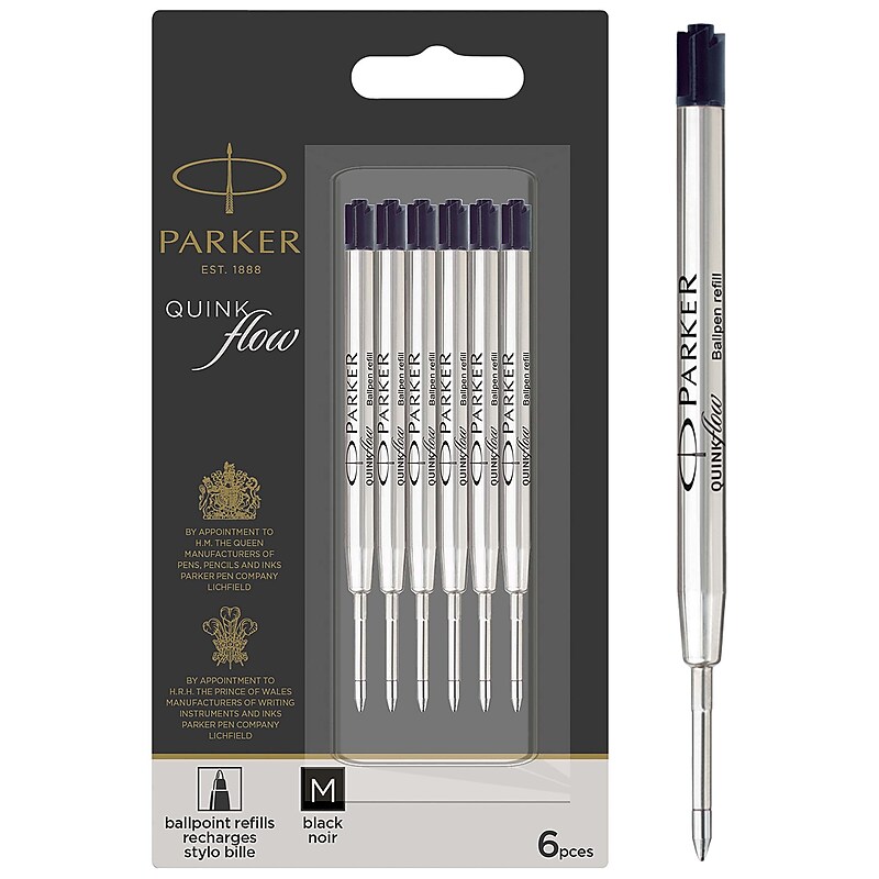 Parker Quinkflow Ballpoint Pen Refill, Black Ink, 6/Pack (2025154) image 1