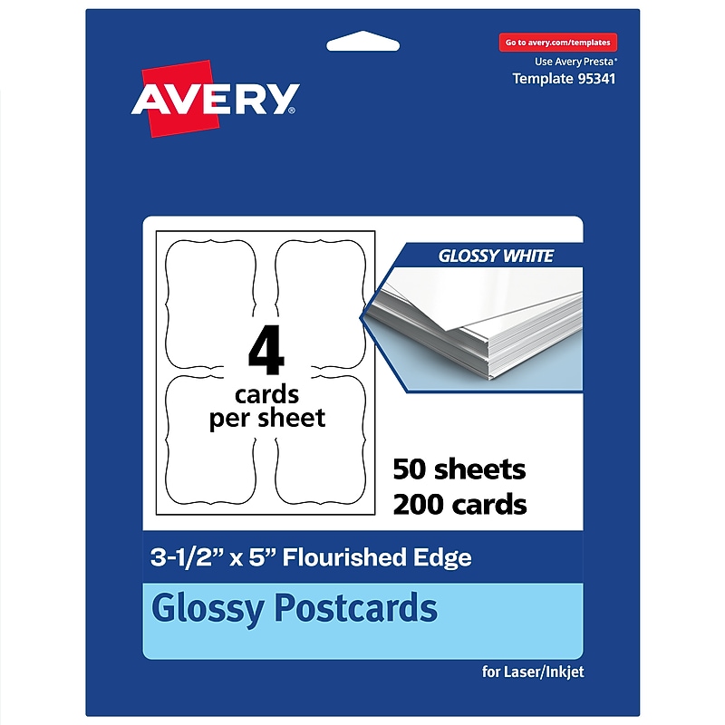 Avery Integrated Cards, 3.5" x 5", Glossy White, 200/Box (95340) image 1