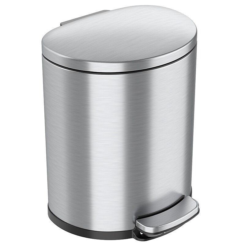 iTouchless SoftStep Semi-Round Stainless Steel Step Trash Can with Hinged Lid, 5.02 Gallon (IP05DSS) image 1
