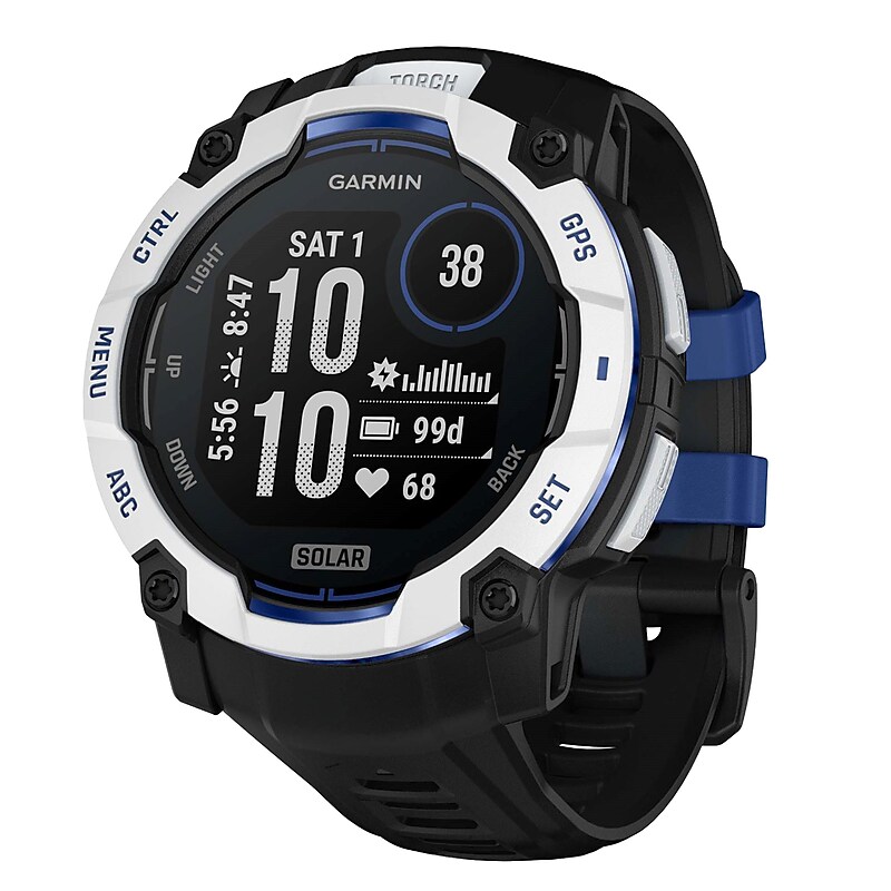 Garmin Instinct 3 Smartwatch, GPS, 50mm, Whitestone & Bolt Blue Silicone Band (010-02935-03) image 1