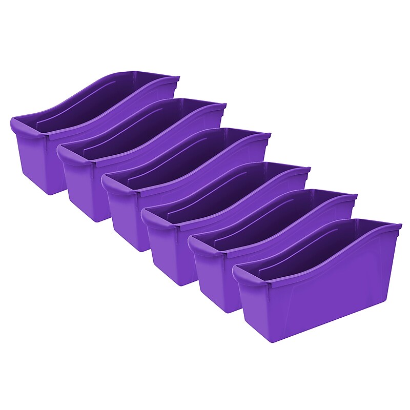 Storex Plastic Large Book Bins, 14.3" x 5.3" x 7", Purple, 6/Bundle (STX71103U06C-6) image 1