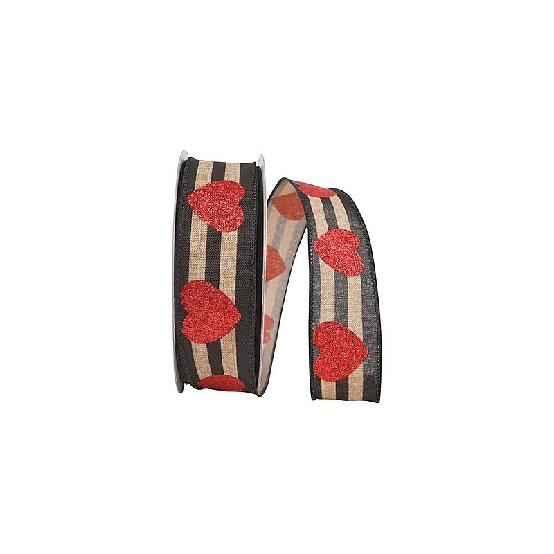 JAM Paper Hearts Glitter Ribbon, Natural/Black (52640340705) image 1