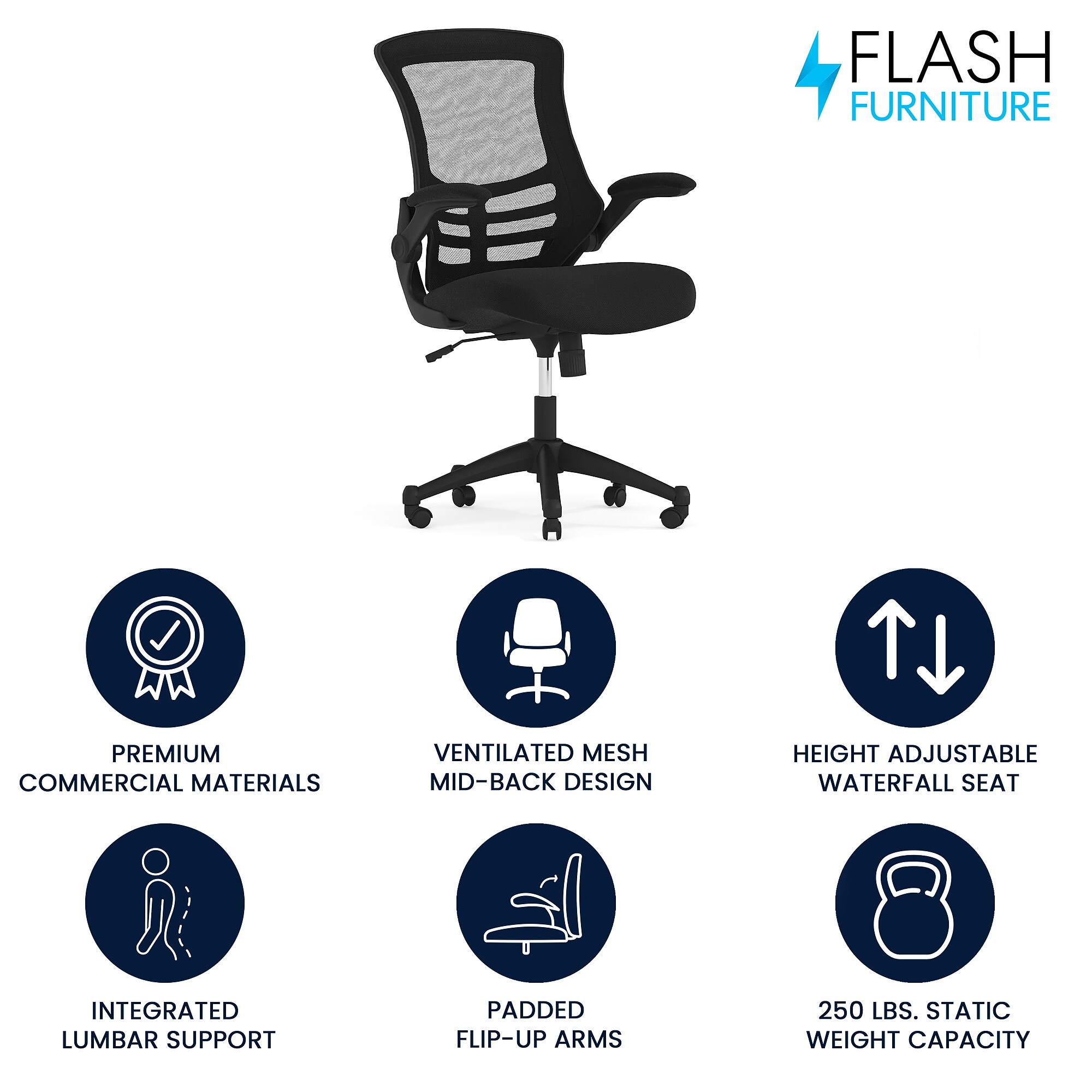 Flash Furniture Kelista Ergonomic Mesh Swivel Mid-Back Task Office Chair, Black (BLX5MBK) Sansujyuku sansujyuku.com