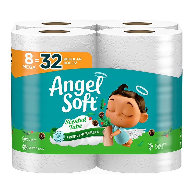 Angel Soft Mega Toilet Paper, Fresh Evergreen Scent, 2-ply,White, 8 Rolls/Pack (79461) image 1