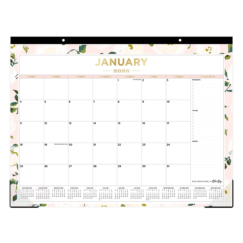 2026 Day Designer for Blue Sky Coming Up Roses Blush 22" x 17" Monthly Desk Calendar (138198-26) image 1