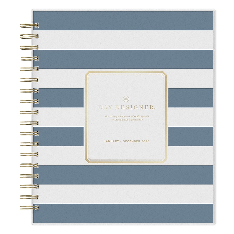 Planning Calendar DD Rugby Stripe Navy Frosted PP 8x10 RY26 Daily/Mthly Safety Wirebound - image 1