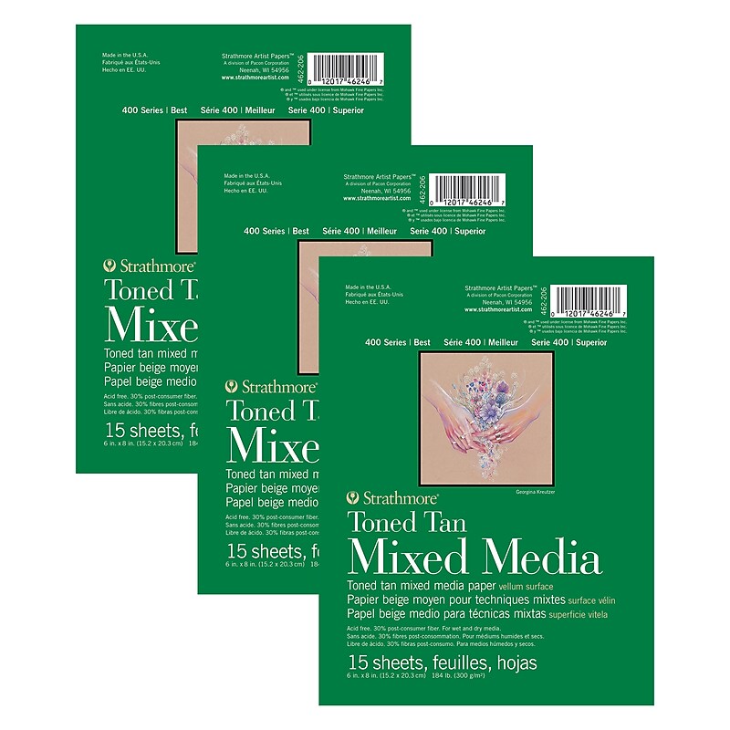 Strathmore 400 Series 6" x 8" Mixed Media Sketch Pad, 15 Sheets/Pad, 3/Bundle (STTP462206-3) image 1