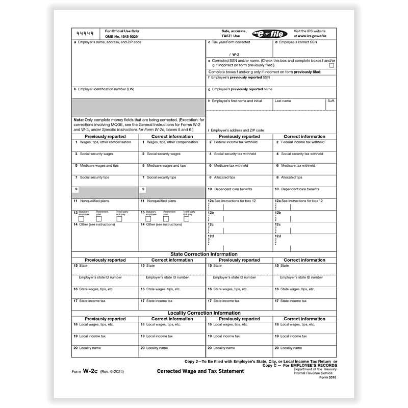 ComplyRight 2025 W-2C Tax Form, 1-Part, Copy 2/C, 50/Pack (531650) image 1