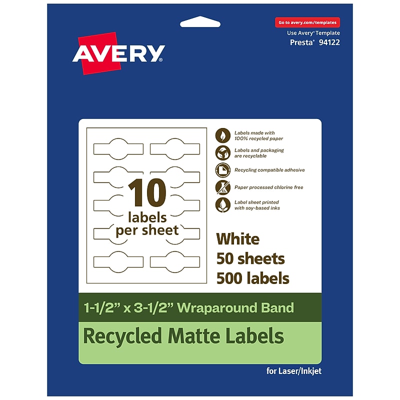 Avery EcoFriendly Laser/Inkjet Decorative Edge Multipurpose Labels, 1-1/2" x 3-1/2", White, 500/Box (94122) image 1