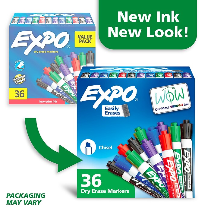 Expo Low Odor Tank Dry Erase Marker, Chisel Tip, Assorted