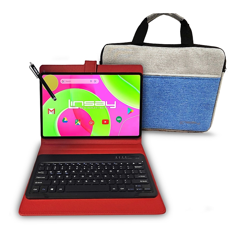 LINSAY F12 Series 11.97"Tablet, Wi-Fi, 256GB, Android 15 with Red Keyboard Case &Tablet Briefcase (F12XKREDBRIE) image 1
