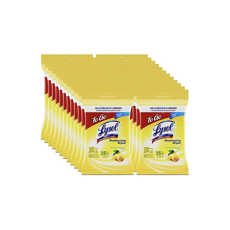Lysol Disinfecting Wipes, Lemon & Lime Blossom Scent, 15 Wipes/Pack, 24 Packs/Carton (19200-99799) image 1
