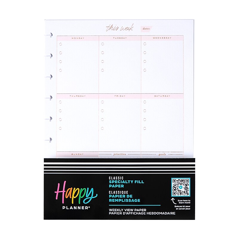 Happy Planner Weekly Schedule + Gridded Classic Filler Paper - 24 Sheets, Minimalist, 7" x 9.25”,  AFCFP24-001 image 1