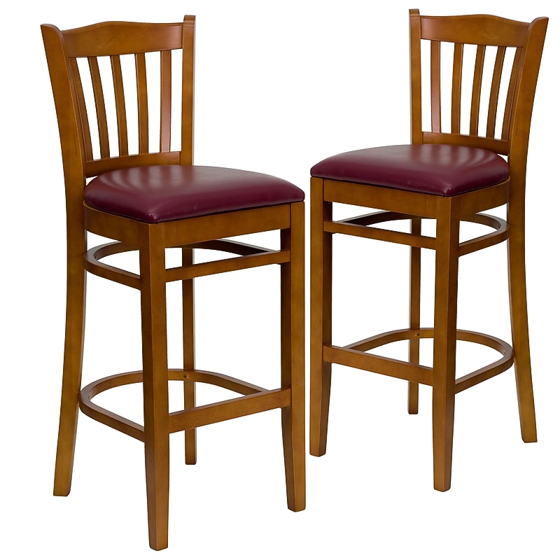 Flash Furniture HERCULES Traditional Wood Vertical Slat Back Barstool, Cherry/Burgundy, 2-Pieces/Pack (2XUW08BVRTCHBGV) image 1