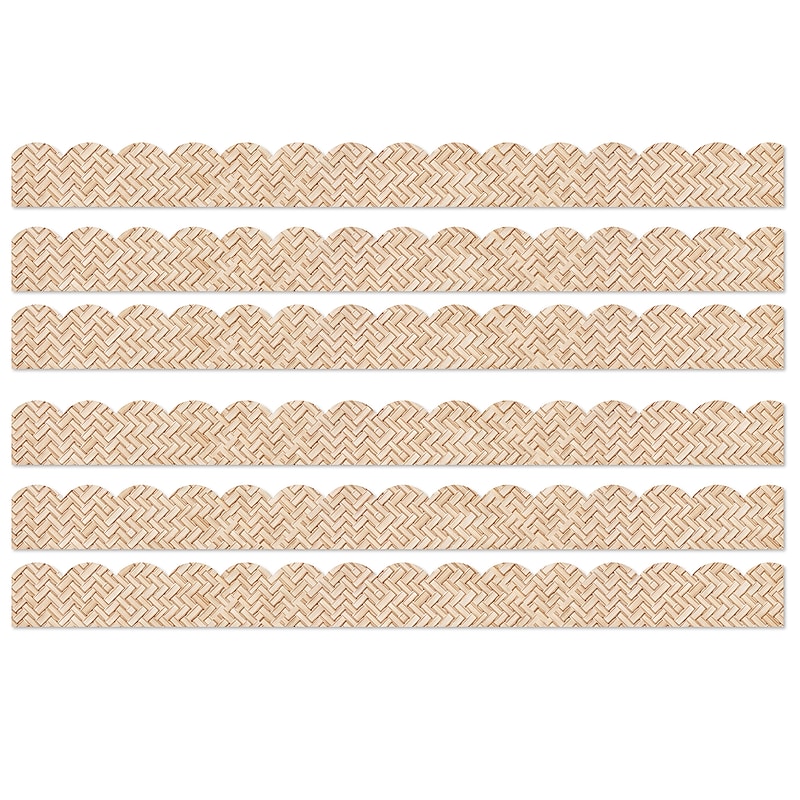 Carson Dellosa Education True to You Scalloped Bulletin Board Borders, 3" x 3', Woven Bamboo, 6/Bundle (CD-108523-6) image 1