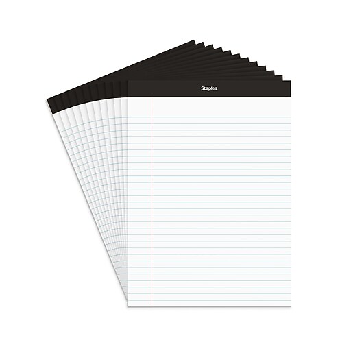Staples Notepads, 8.5" x 11.75", Wide Ruled, White, 50 Sheets/Pad