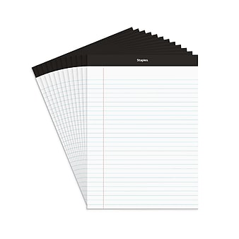 Staples Notepads, 8.5" x 11.75", Wide Ruled, White, 50 Sheets/Pad, Dozen Pads/Pack (ST57339)