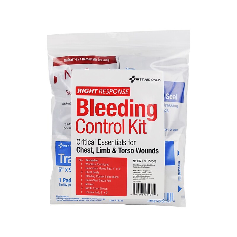 First Aid Only Bleeding Control Kit Critical Essentials Plastic Bag, Limb, Chest & Torso Wounds, 10 Pieces (91137) image 1