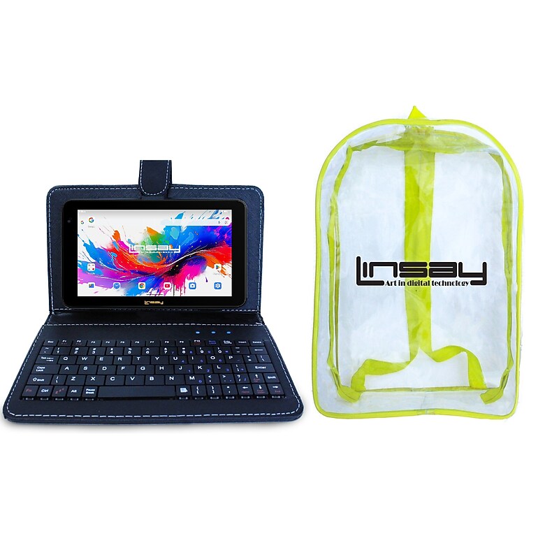 Linsay 7" Octa Core Tablet, WiFi, 128GB SSD, Android 15, Bundled with Black Keyboard Case & Backpack (F7UXD128KEYBLACKBAC) image 1