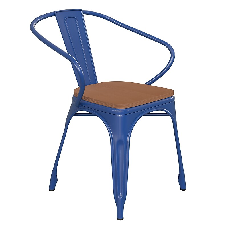 Flash Furniture Luna Indoor-Outdoor Chair with Arms, Blue with Teak Seat (CH31270BLPL1T) image 1