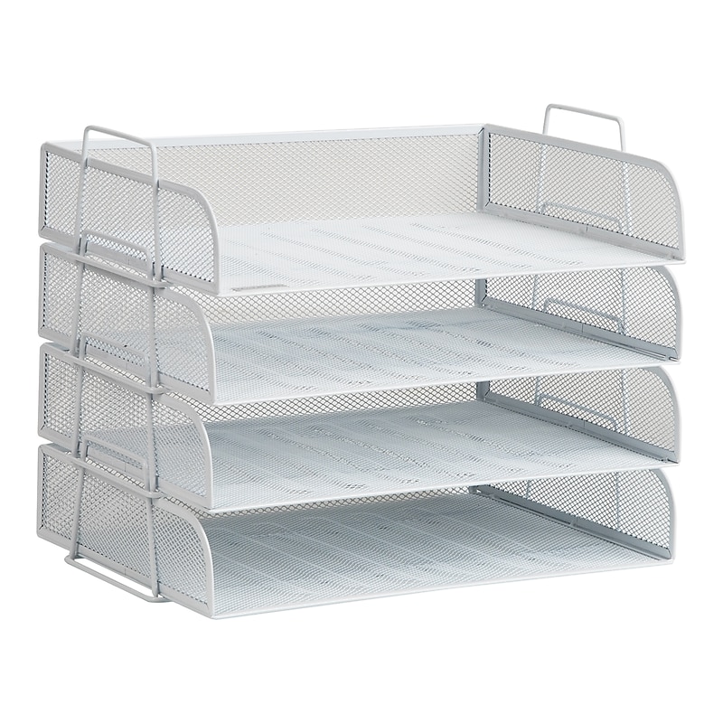 Mind Reader Metal Side Loading Stackable Letter Tray, White (DSTACK4-WHT) image 1