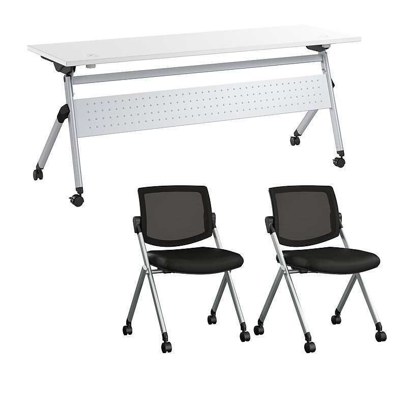 Bush Business Furniture Envision 72"W Foldable Training Room Table with 2 Chairs, White (NVS008WH) image 1