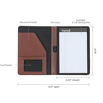 Samsill Junior Leather Portfolio Case 6.25"W x 8.25"H, Tan (71736)