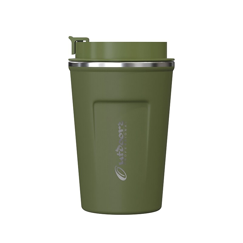 Outdoors Professional Stainless Steel Double-Walled Vacuum-Insulated Coffee Cup, 12.8 oz., Olive Green (OUTD9423) image 1