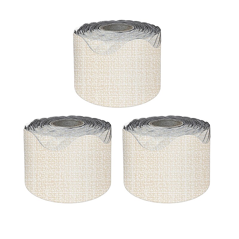 Carson Dellosa Education Linen Rolled Scalloped Borders, 3" x 65', Linen, 3/Bundle (CD-108505-3) image 1
