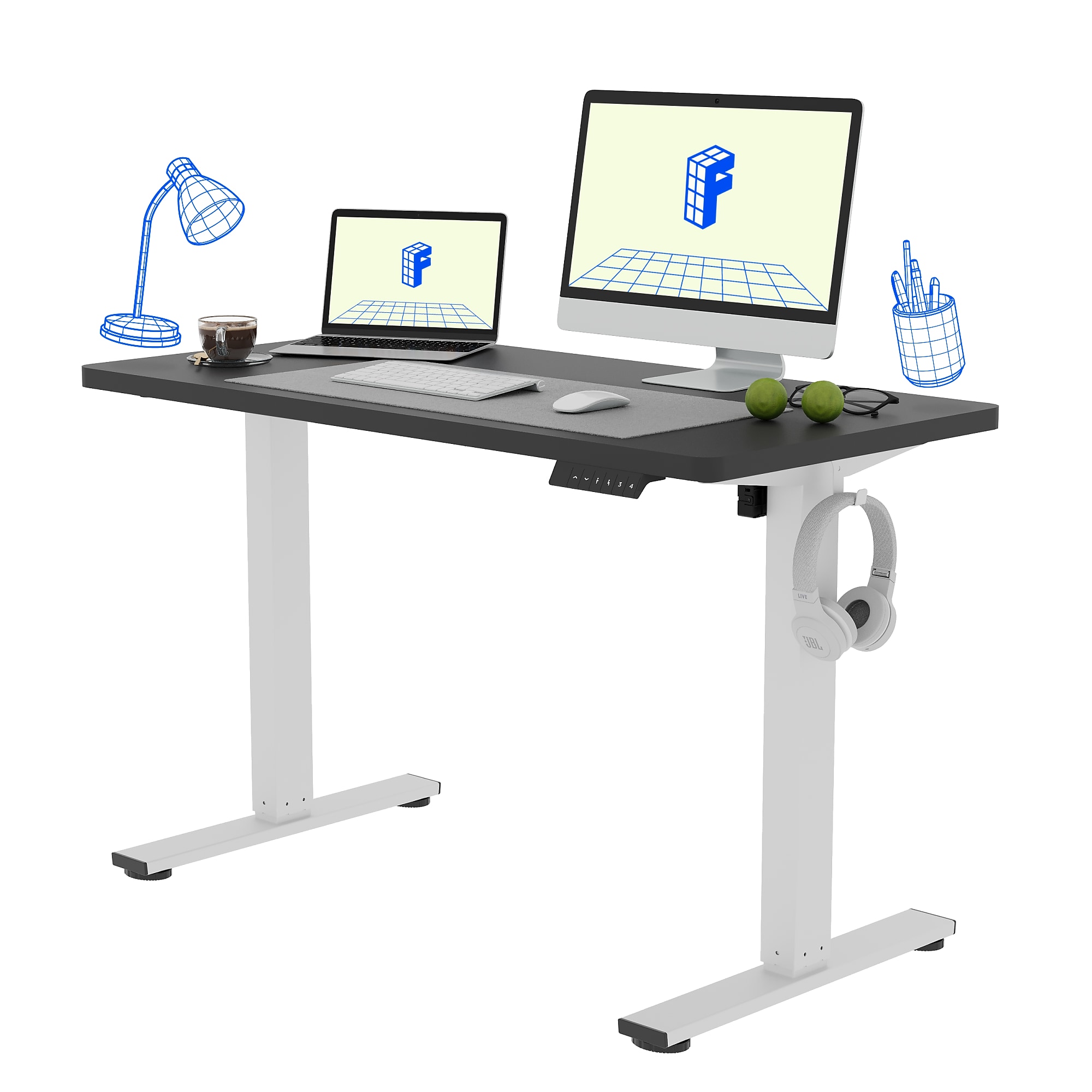 FlexiSpot E2 48”W Electric Adjustable Standing Desk, Black/White (E2W4824B) Sansujyuku sansujyuku.com