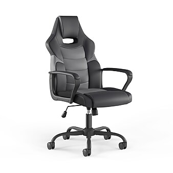 Staples Emerge Vector Luxura Faux Leather Gaming Chair, Black & Gray (61108)