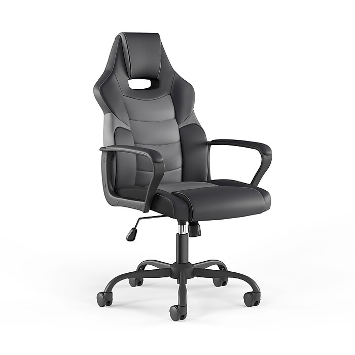 Emerge Vector Luxura Faux Leather Gaming Chair Black Gray Height Adjustable 120 Degree Recline 61108