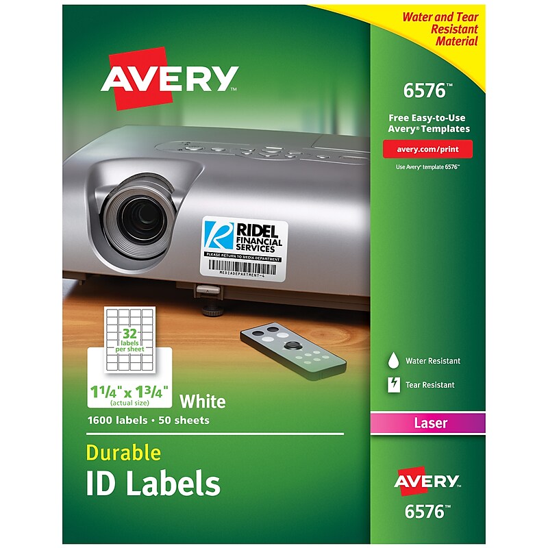 Avery TrueBlock Laser Durable ID Labels, 1-1/4" x 1-3/4", White, 1,600 Labels/Box (6576) image 1