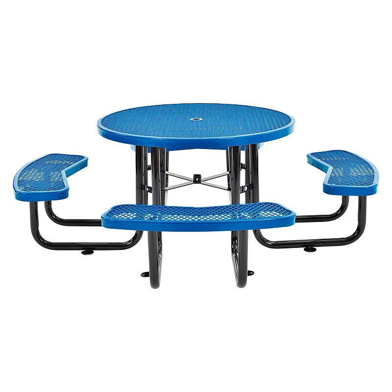 Global Industrial 46" Round Picnic Table, Expanded Metal, Blue (277150BL) image 1