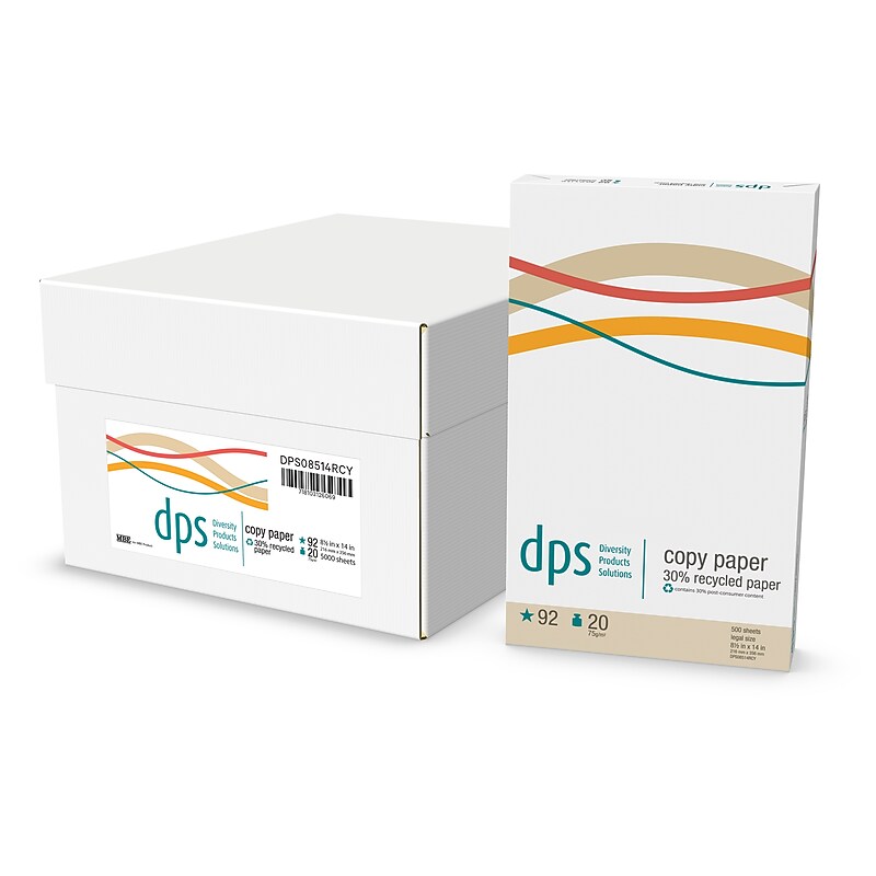 DPS by Staples 30% Recycled 8.5" x 14" Copy Paper, 20 lbs., 92 Brightness, 500 Sheets/Ream (DPS08514RCY-CC) image 1