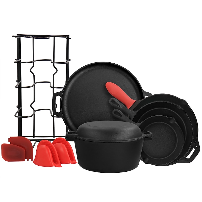 MegaChef Cast Iron Cookware Set, Black, 12 Pieces/Set (935117380M) image 1