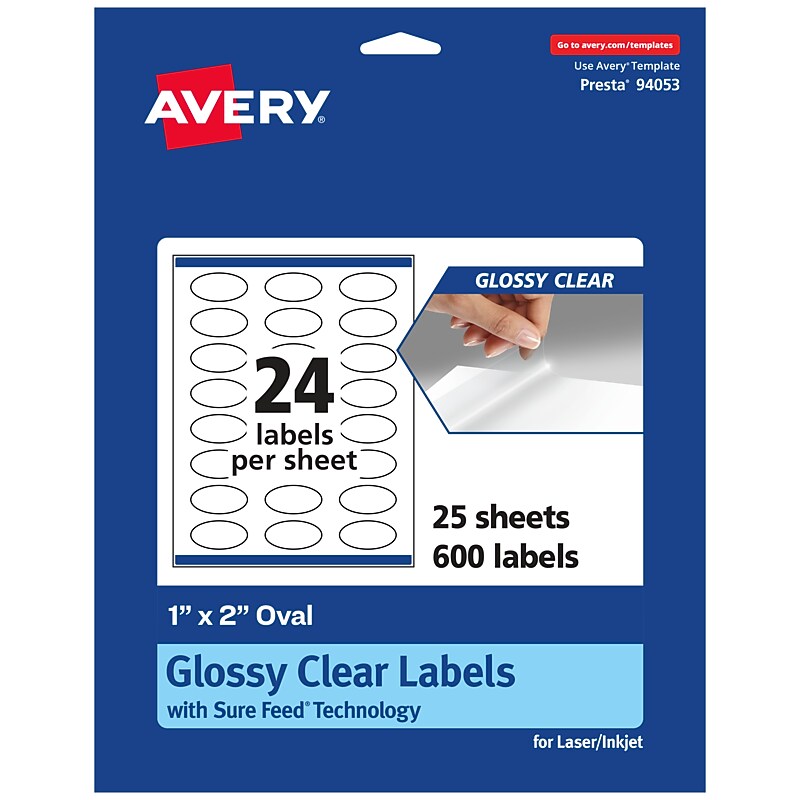Avery Laser/Inkjet Multipurpose Oval Labels, 2" Dia, Glossy Clear, 600/Pack (94053) image 1