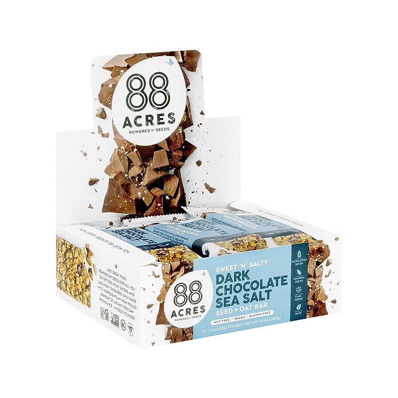 88 Acres Sweet 'N' Salty Gluten-Free Dark Chocolate/Sea Salt Seed and Oat Bar, 1.6 oz., 9 Bars/Box (310001) image 1