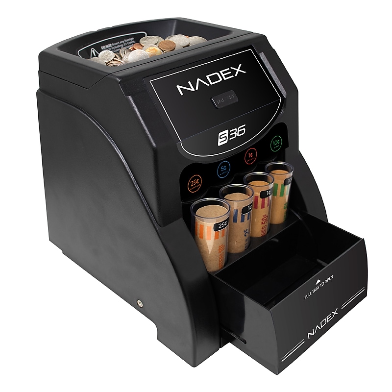 Nadex Coins Coin Sorter, 4 Compartments, Black/Silver (S36) image 1
